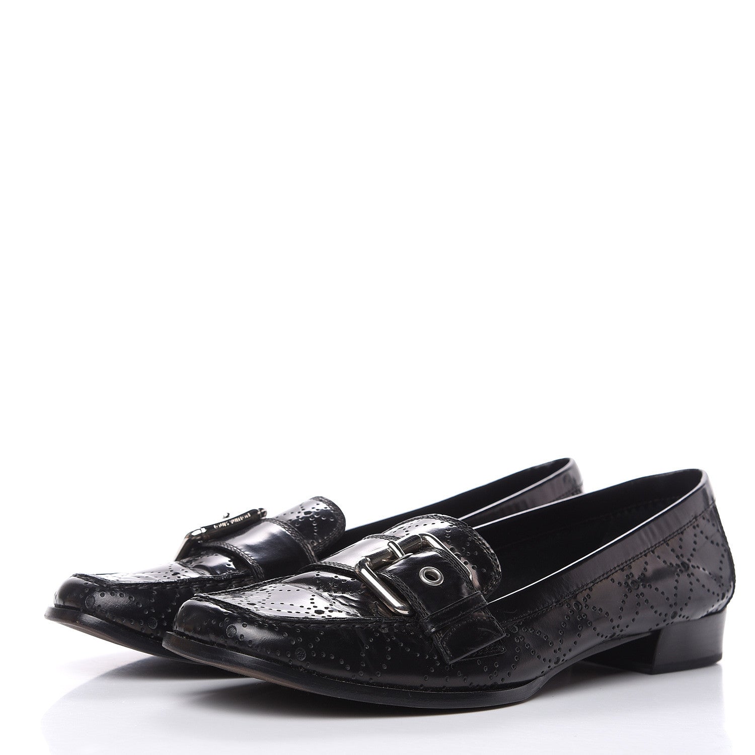 Louis Vuitton Glazed Calfskin Perforated Loafers 40 Black 3 of 10