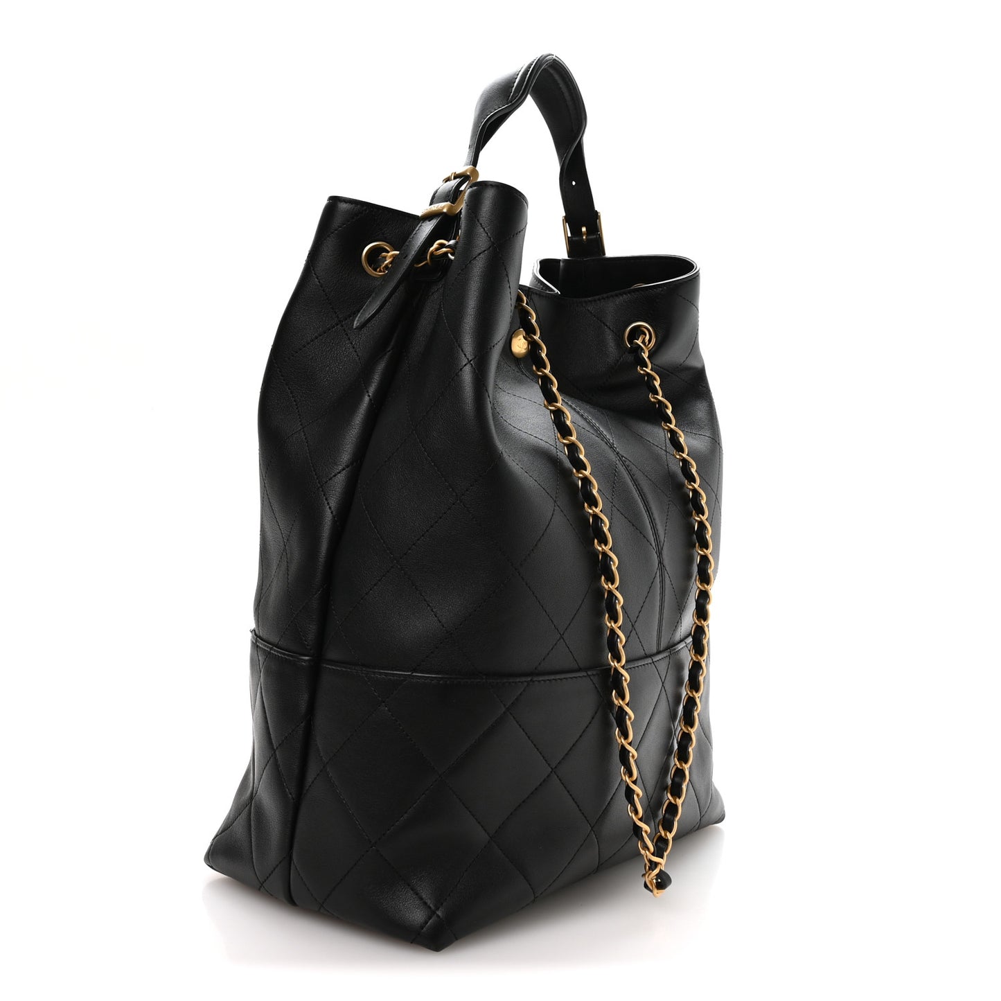 Calfskin Quilted Large Coco Base Shopping Bag Black
