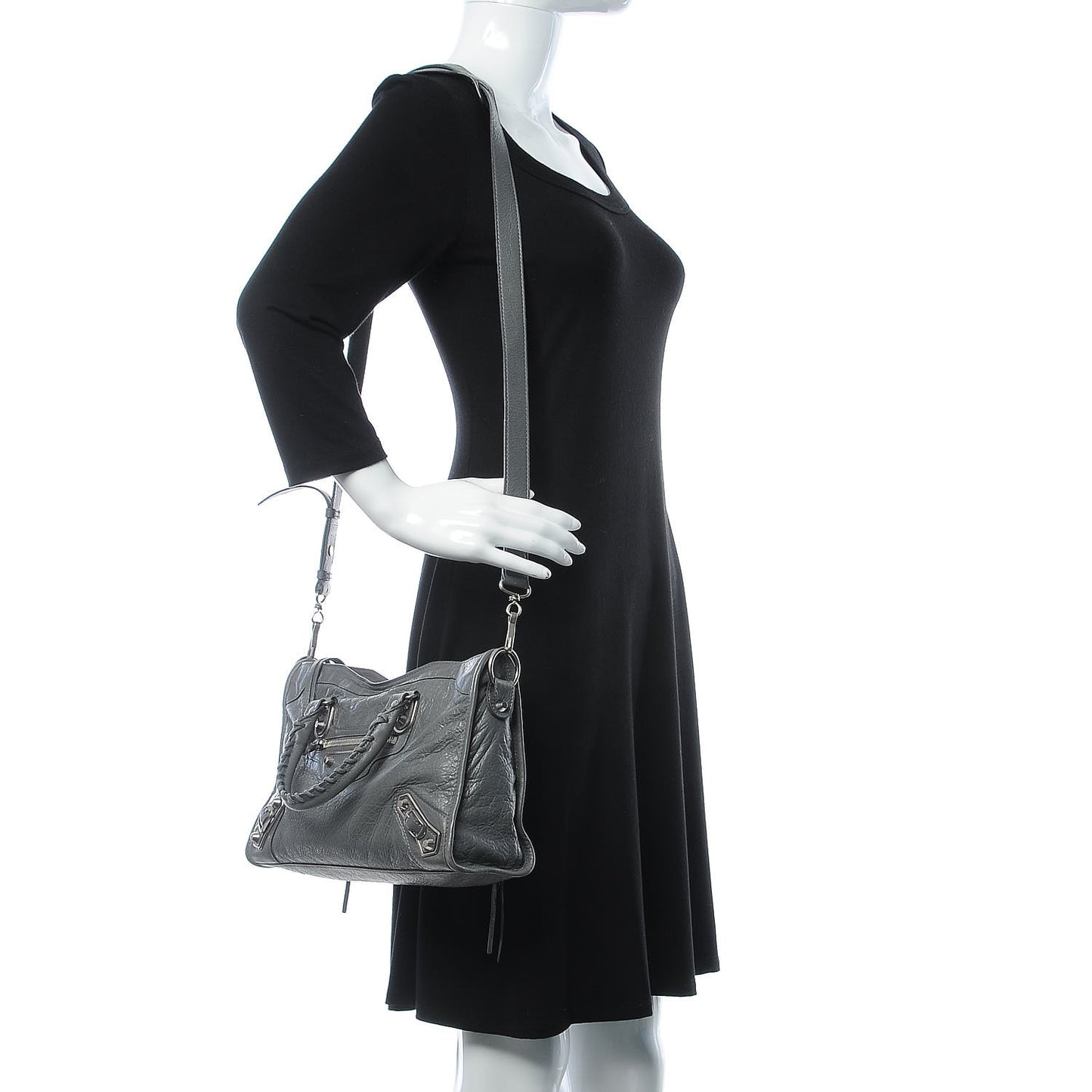 Agneau Silver Metallic Edge Hardware S City Gris Cendre