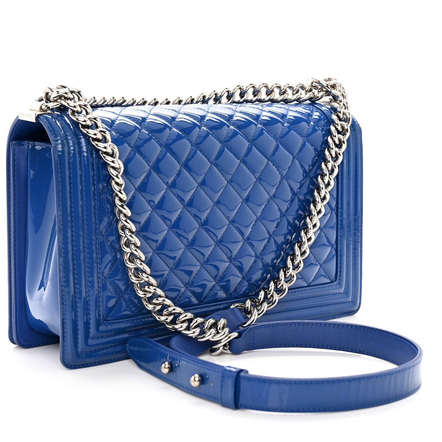 Chanel Patent Calfskin Quilted New Medium Plexiglass Boy Flap Blue 3 of 12