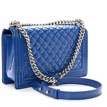 Chanel Patent Calfskin Quilted New Medium Plexiglass Boy Flap Blue 3 of 12