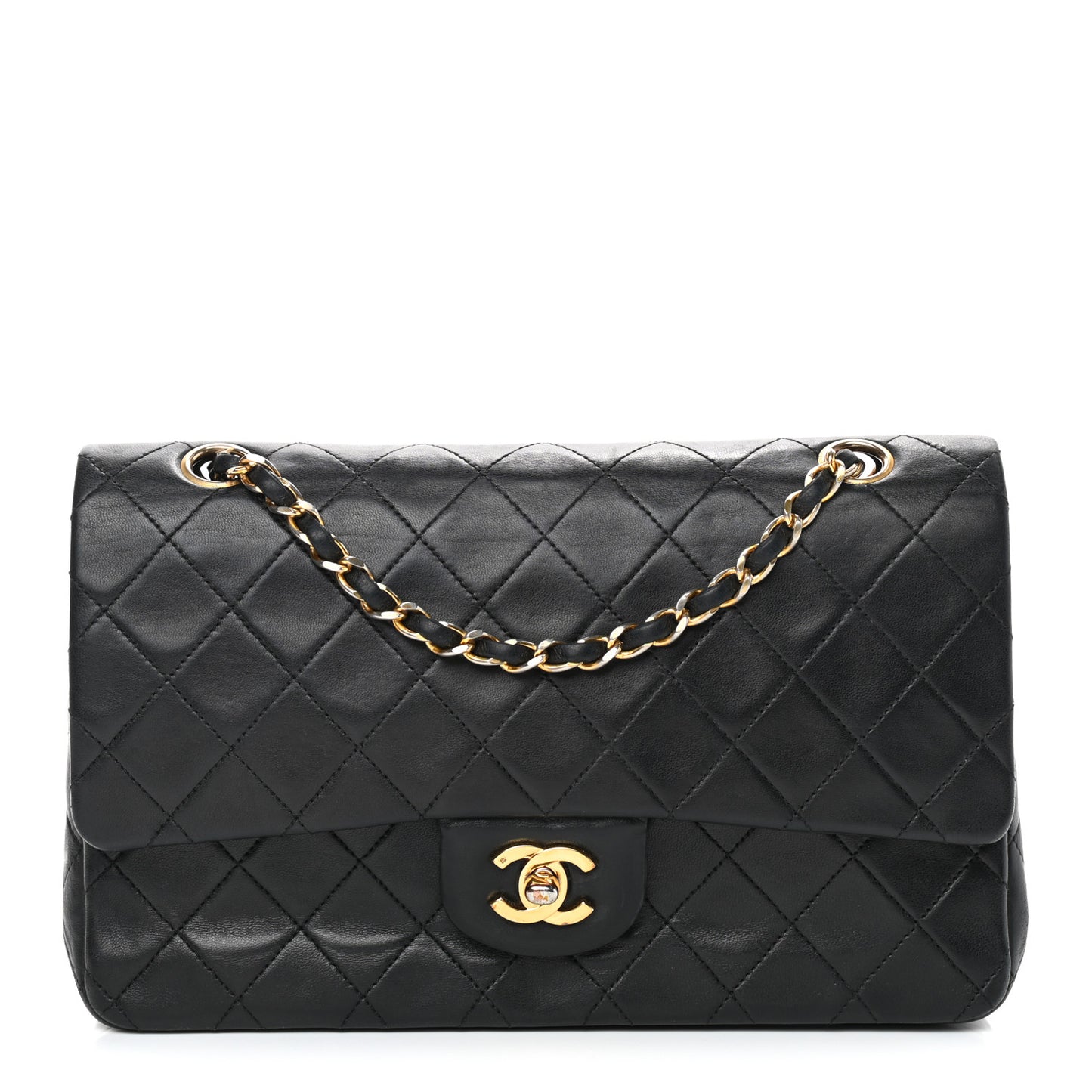 Lambskin Quilted Medium Double Flap Black