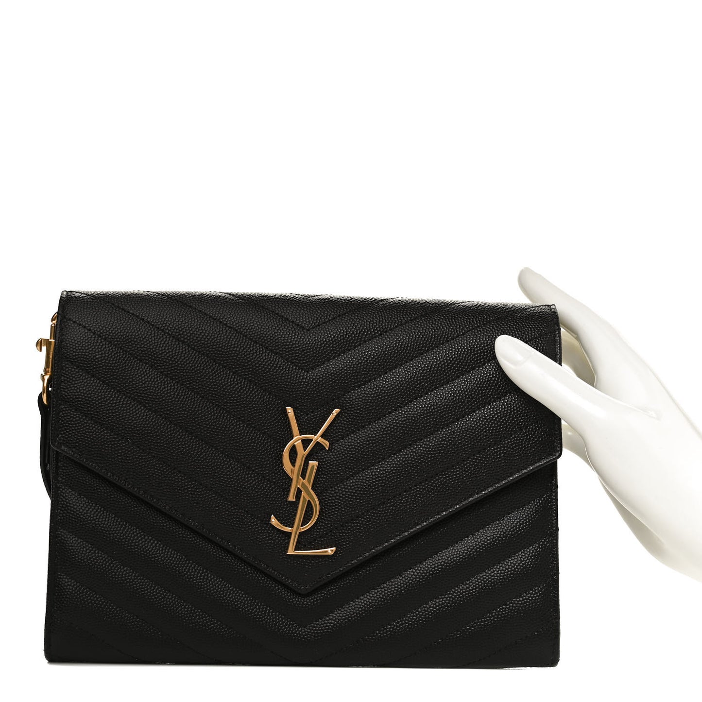 Grain De Poudre Matelasse Chevron Monogram Envelope Clutch Black