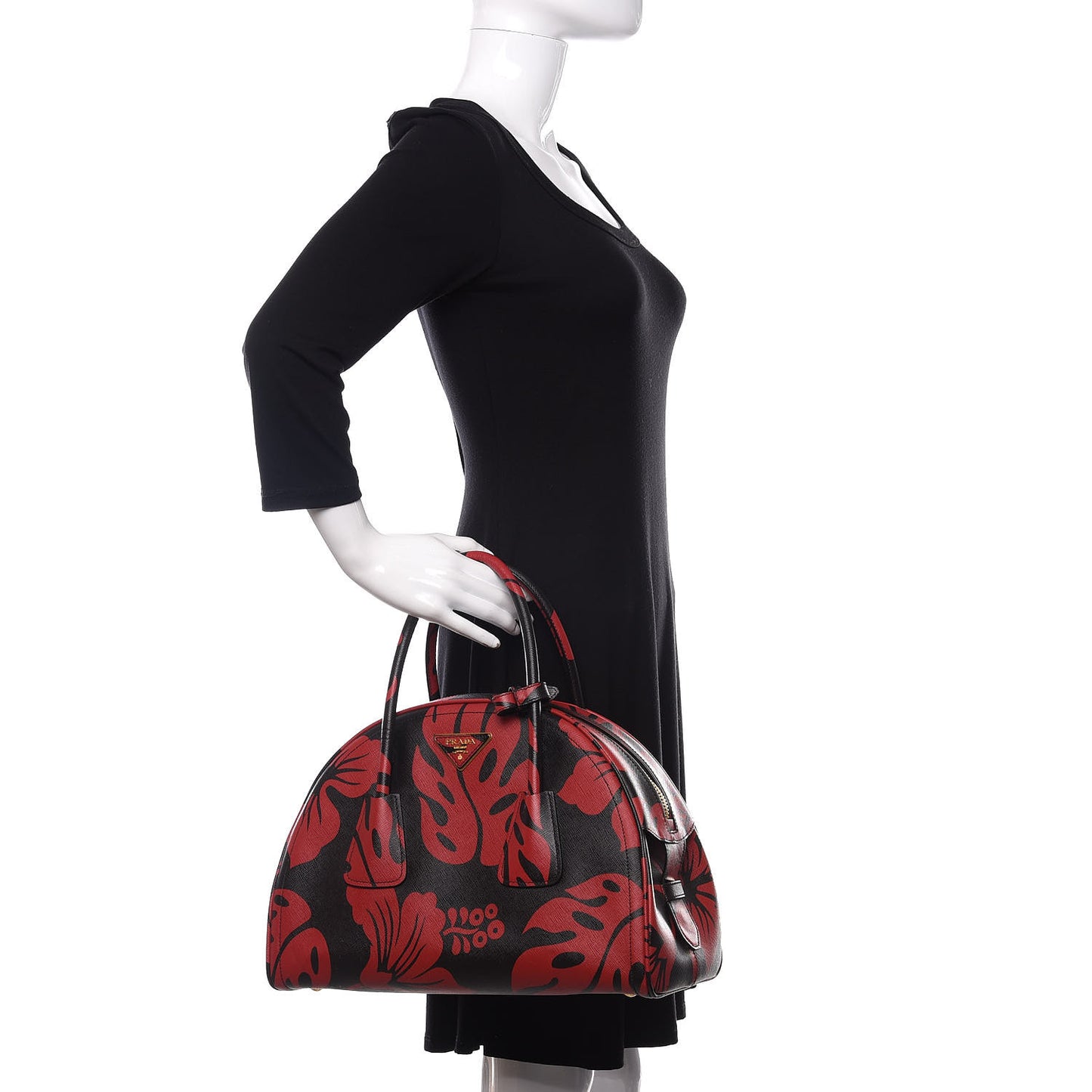 Saffiano Hibiscus Print Bowling Bag Rosso