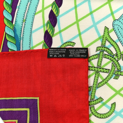 Hermes Cashmere Silk Grande Tenue Shawl 140 Vermillon Orange Turquoise 5 of 5