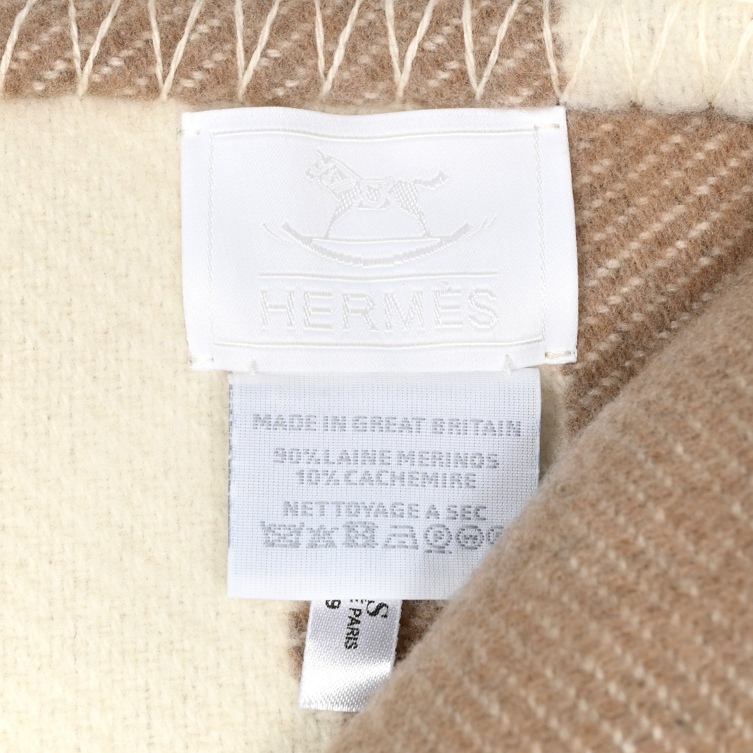 Hermes Wool Cashmere Avalon Baby Blanket Noisette Moyen White 3 of 3