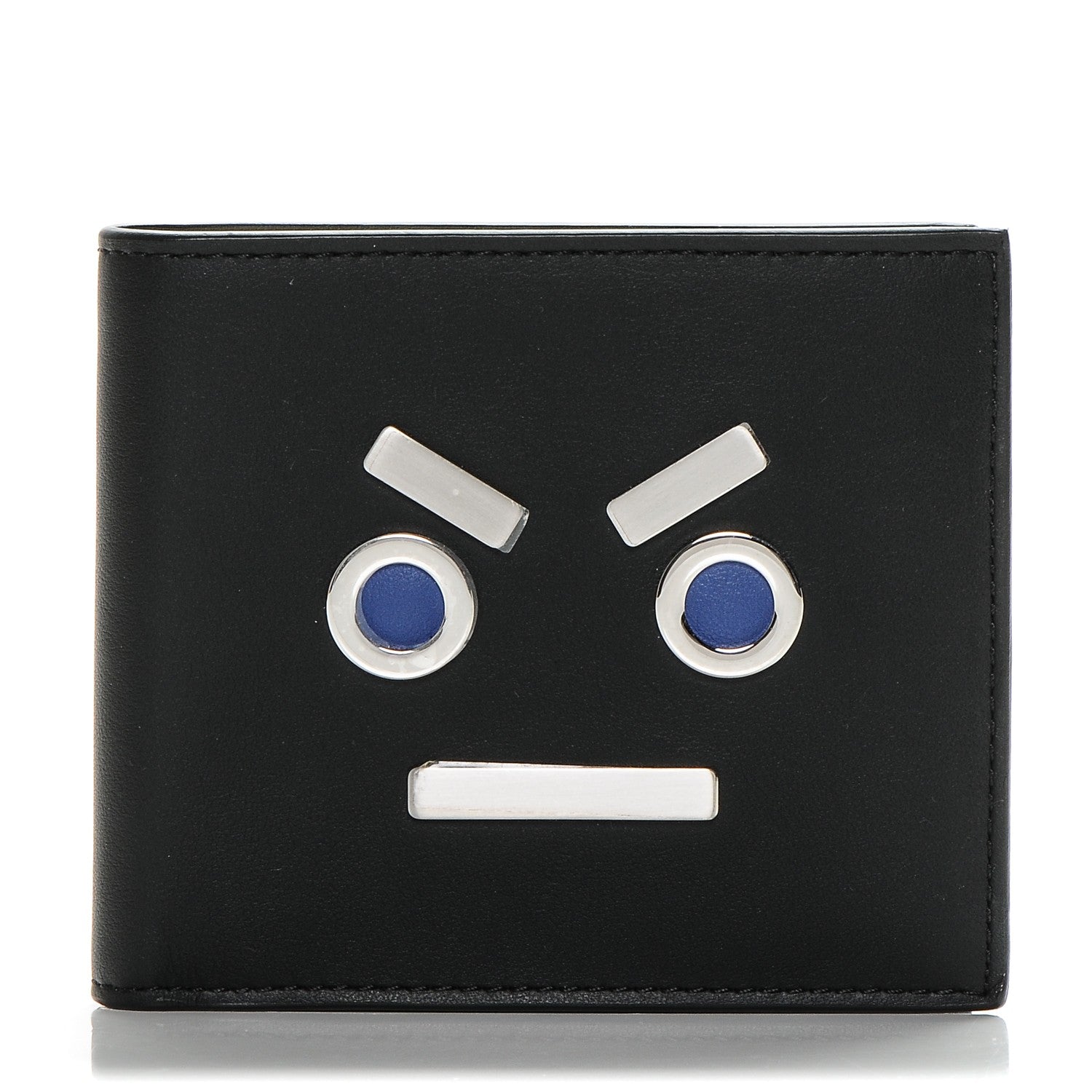 Fendi Vitello Century Face No Words Bi-Fold Wallet Black Blue 1 of 7