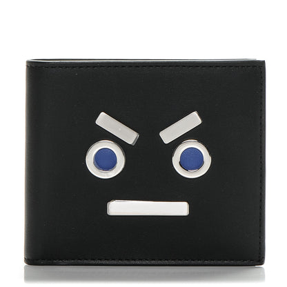 Fendi Vitello Century Face No Words Bi-Fold Wallet Black Blue 1 of 7