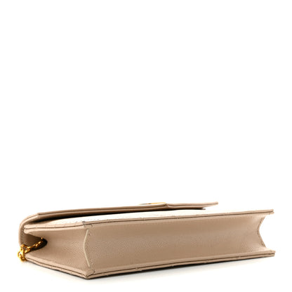 Saint Laurent Grain De Poudre Matelasse Chevron Monogram Envelope Chain Wallet Dark Latte 4 of 12