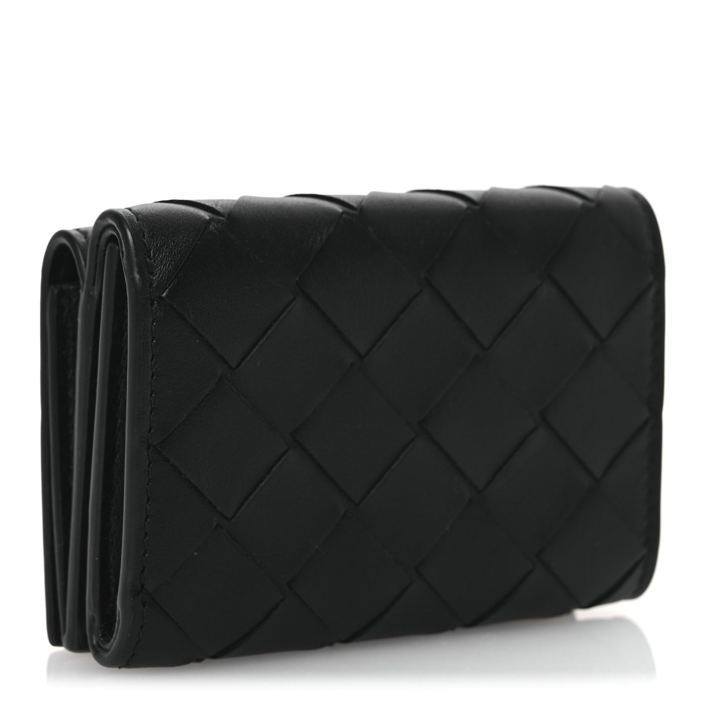 Nappa Maxi Intrecciato Tri-Fold Wallet Black