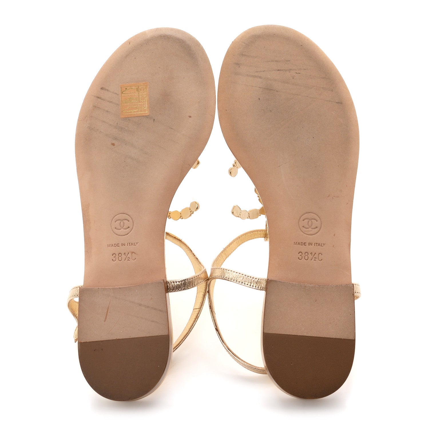 Chanel Metallized Lambskin CC Crystal Thong Sandals 38.5 Gold 6 of 9