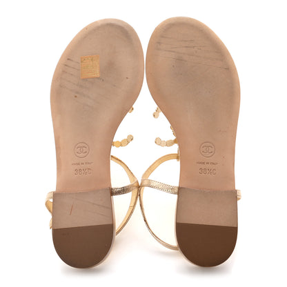 Chanel Metallized Lambskin CC Crystal Thong Sandals 38.5 Gold 6 of 9