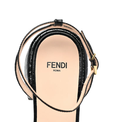 Fendi Vitello Crocodile Embossed Promenade Ankle Strap Sandals 38 Black 7 of 7