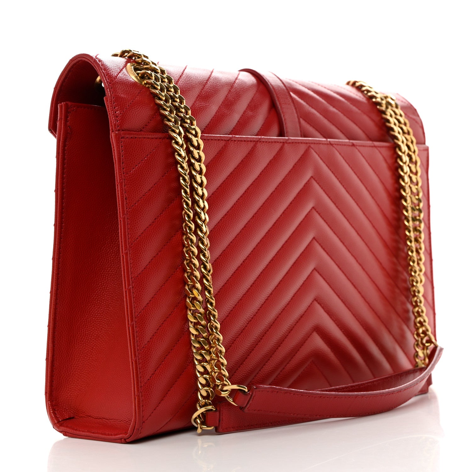 Saint Laurent Grain De Poudre Matelasse Chevron Large Monogram Satchel Lipstick Red 2 of 11
