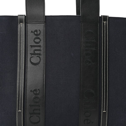 Chloe Calfskin Linen Medium Woody Tote Deep Denim 8 of 10