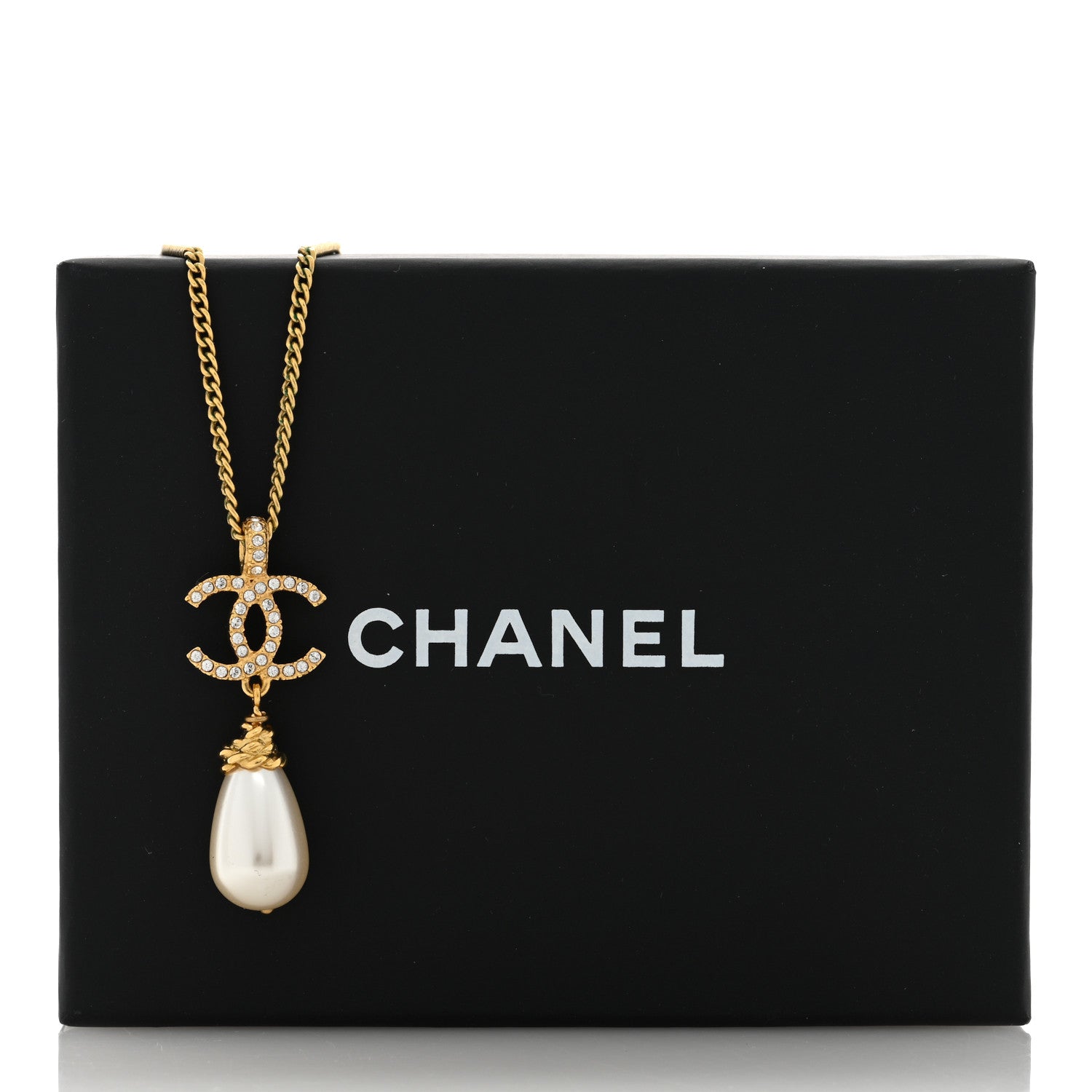 Chanel Pearl Crystal Twisted CC Drop Necklace Gold 5 of 5