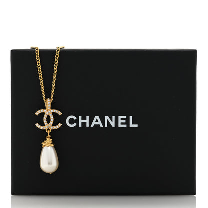 Chanel Pearl Crystal Twisted CC Drop Necklace Gold 5 of 5