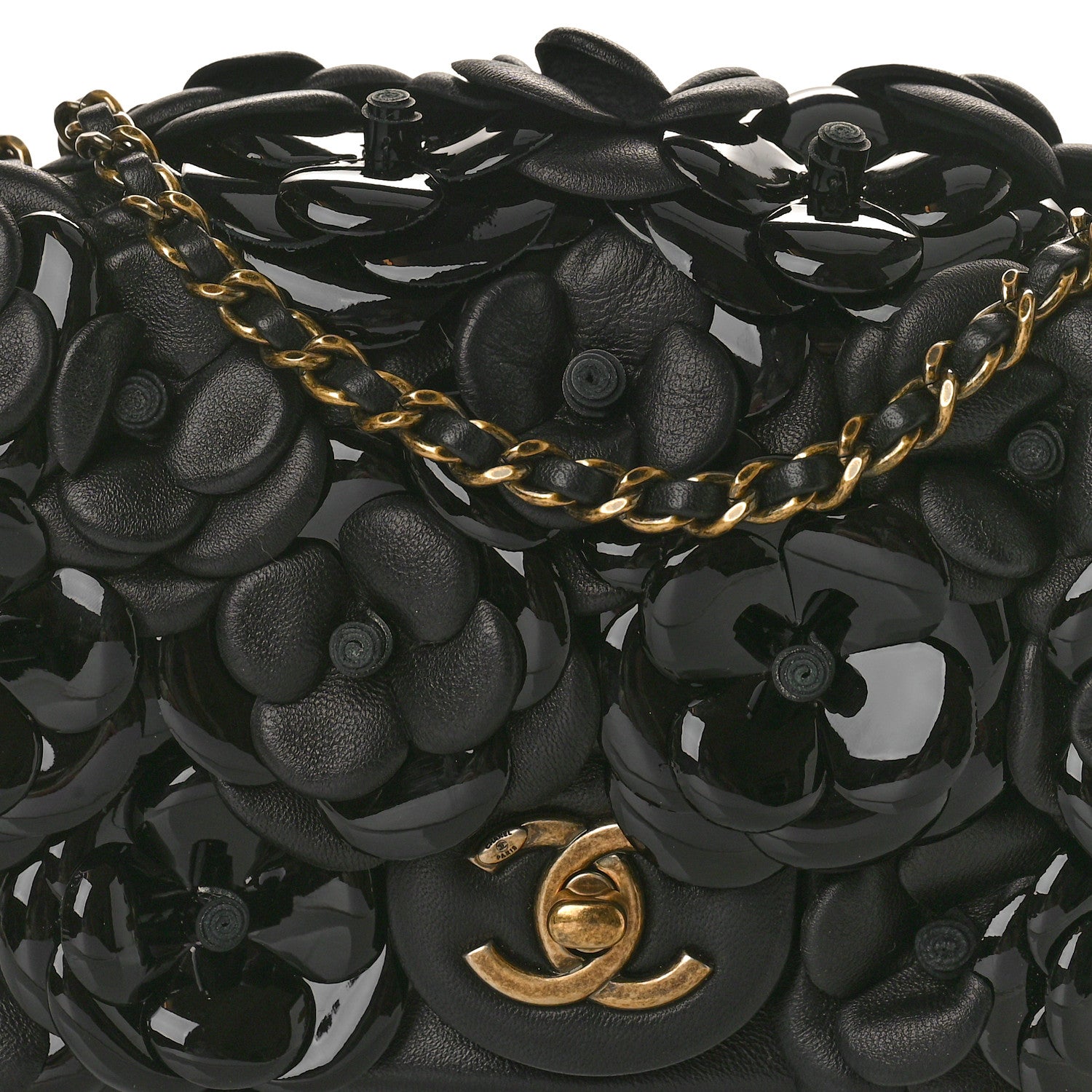 Chanel Lambskin Patent Mini Camellia Flap Black 8 of 10