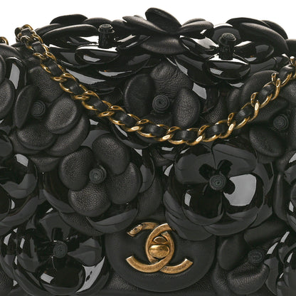 Chanel Lambskin Patent Mini Camellia Flap Black 8 of 10