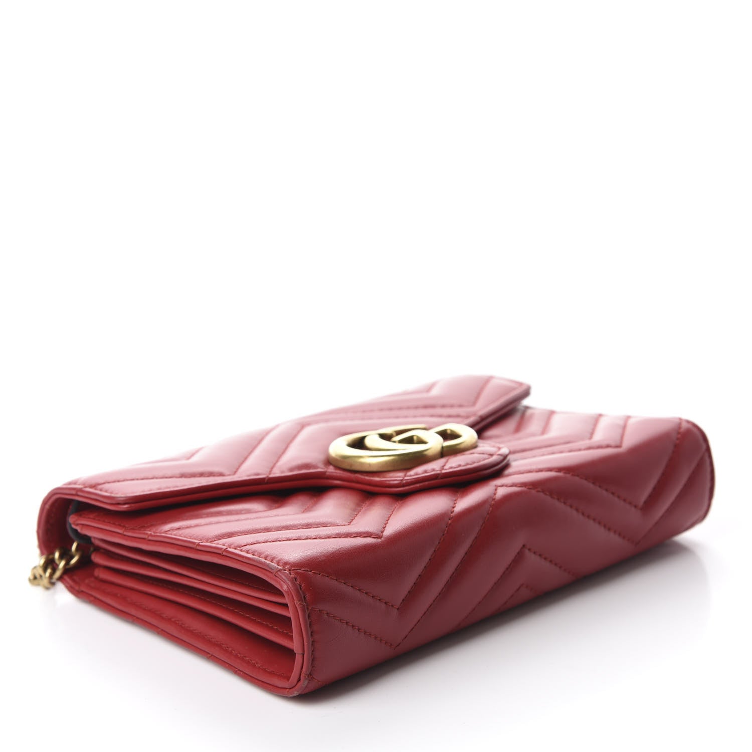 Gucci Calfskin Matelasse GG Marmont Chain Wallet Hibiscus Red 4 of 10