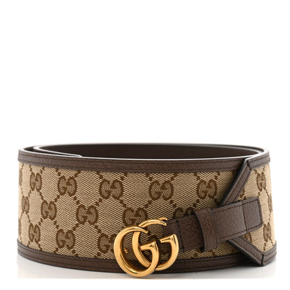 Gucci Monogram Calfskin GG Marmont Wide Belt 105 42 Beige Ebony 1 of 6