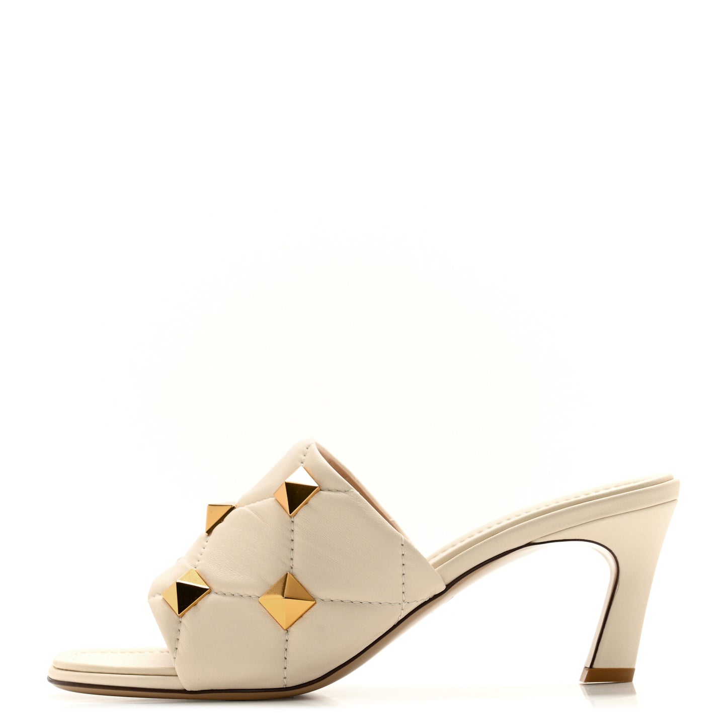 Nappa Quilted Roman Stud 65mm Slide Sandals 39 Light Ivory