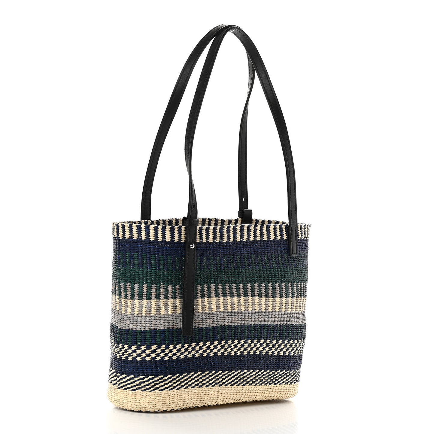 Textile Calfskin Small Square Basket Tote Bag Black Multicolor