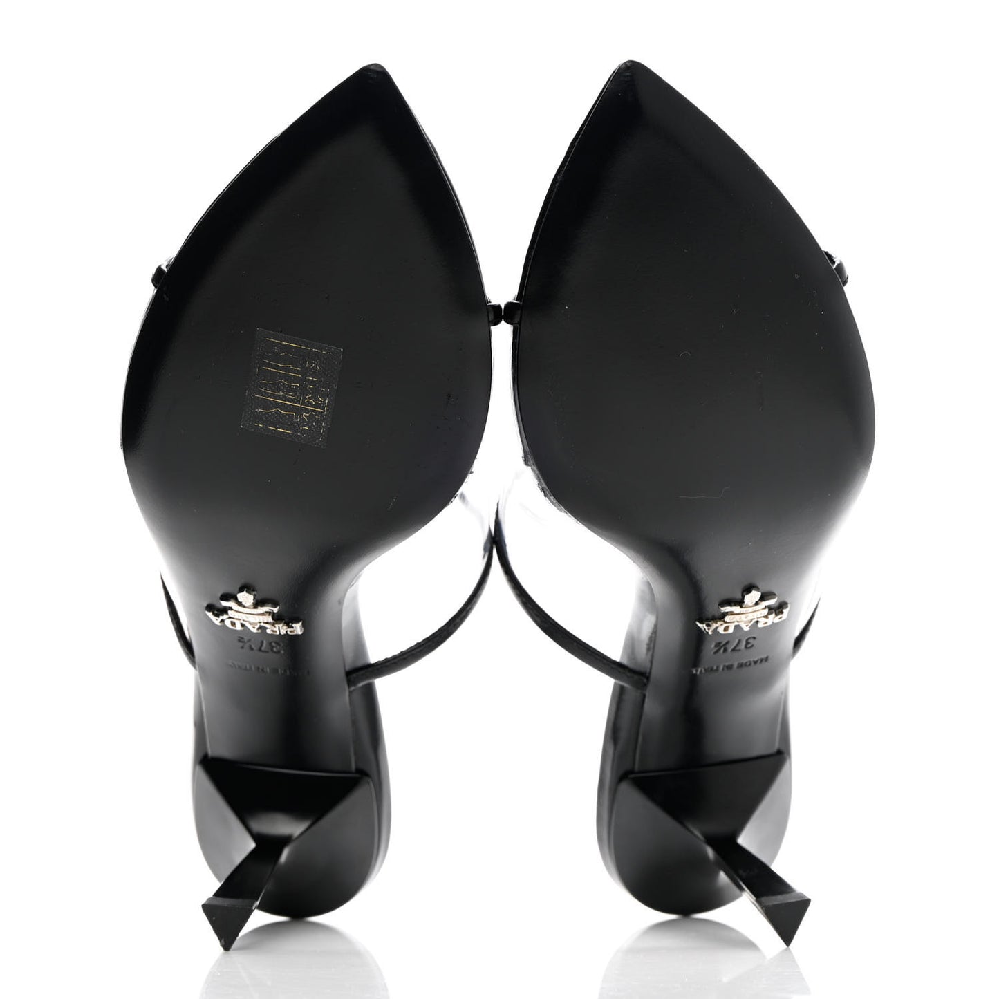 Plexiglass Calfskin Metal Triangle Logo 75mm Slide Sandals 37.5 Black