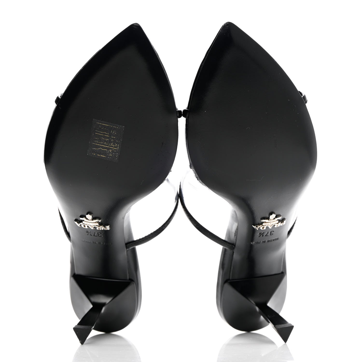 Prada Plexiglass Calfskin Metal Triangle Logo 75mm Slide Sandals 37.5 Black 6 of 12