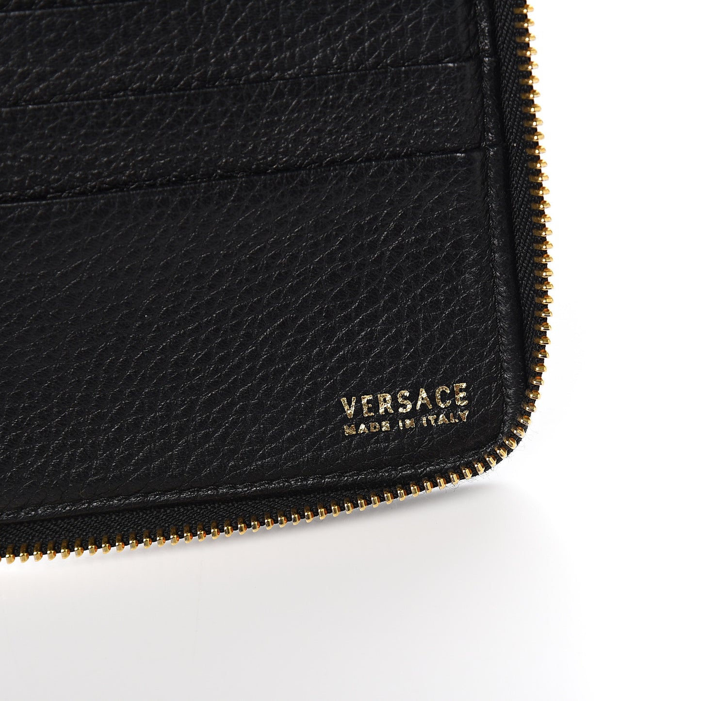 Calfskin Grommet Zip Around Organizer Wallet Black
