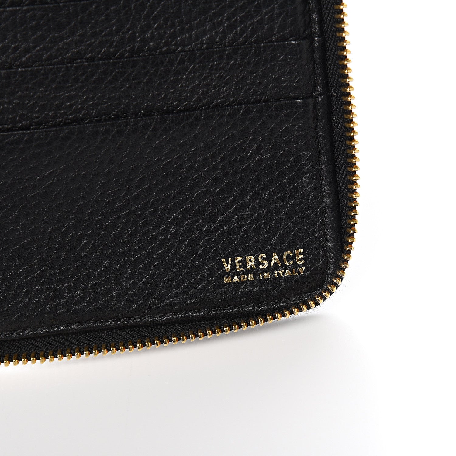 Versace Calfskin Grommet Zip Around Organizer Wallet Black 6 of 6