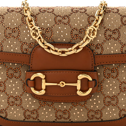 Gucci New Canvas Charisma Calfskin Crystal GG Monogram Mini Horsebit 1955 Shoulder Bag Camel Ebony 8 of 10