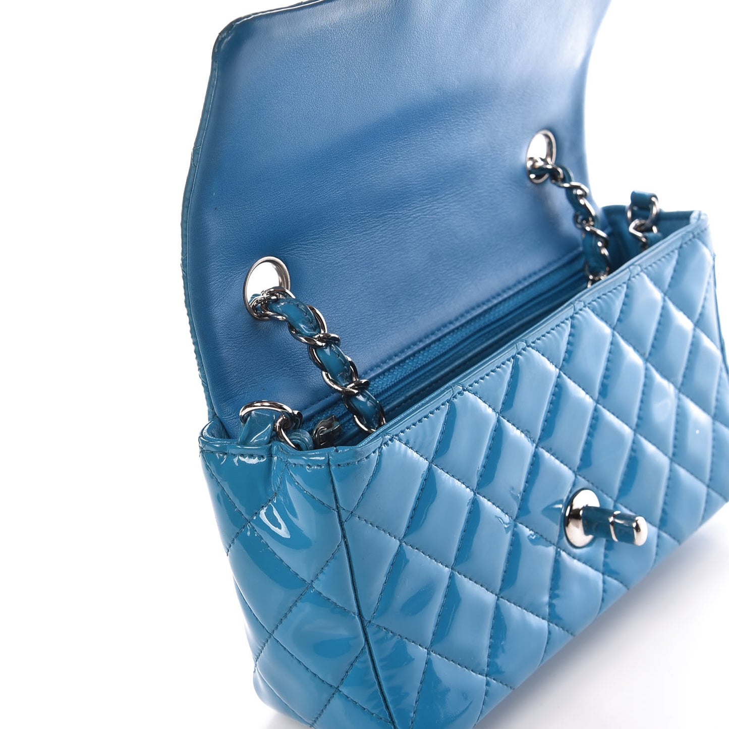 Patent Quilted Mini Rectangular Flap Turquoise