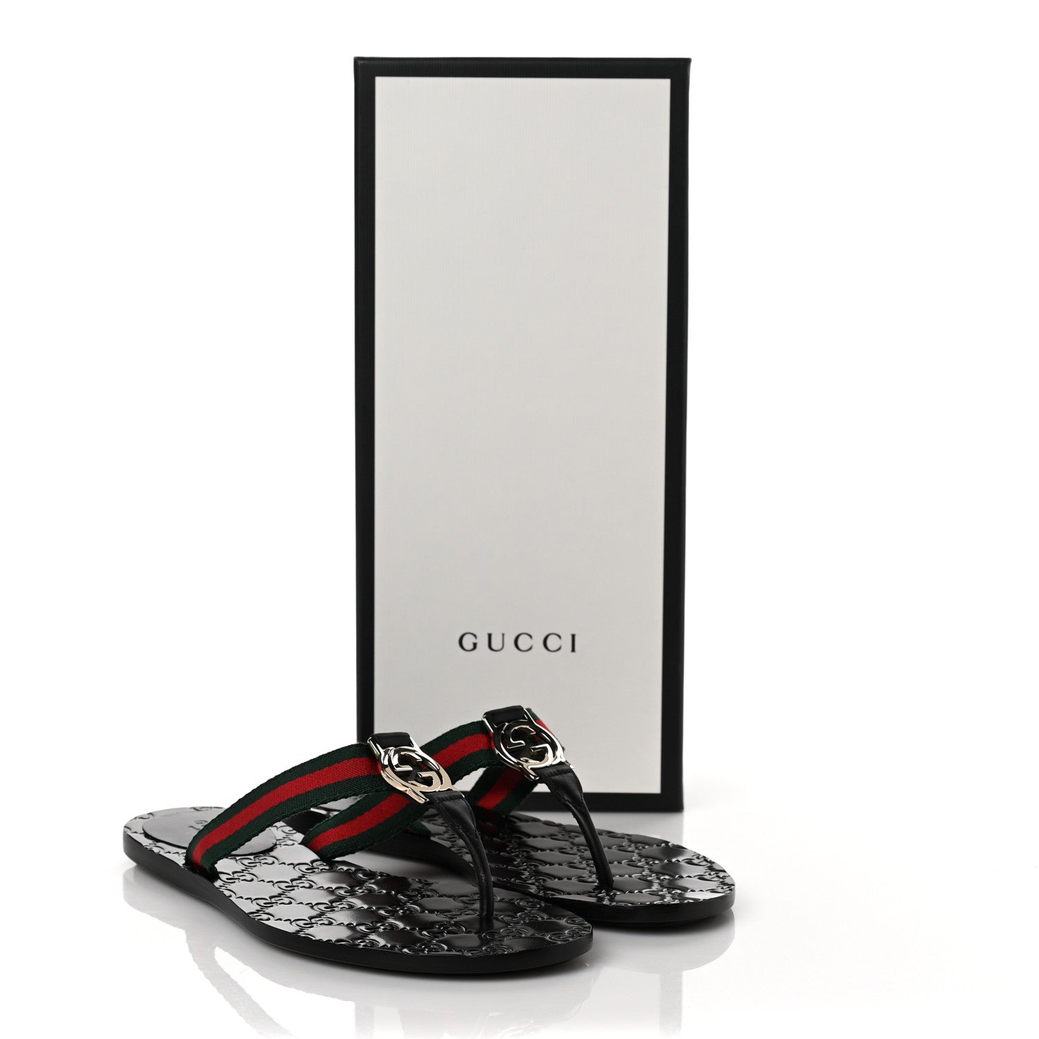 Gucci Nylon Calfskin Web GG Monogram Womens Thong Sandals 36 Green Red Black 8 of 8