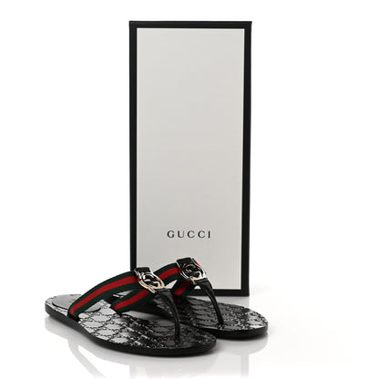 Gucci Nylon Calfskin Web GG Monogram Womens Thong Sandals 36 Green Red Black 8 of 8