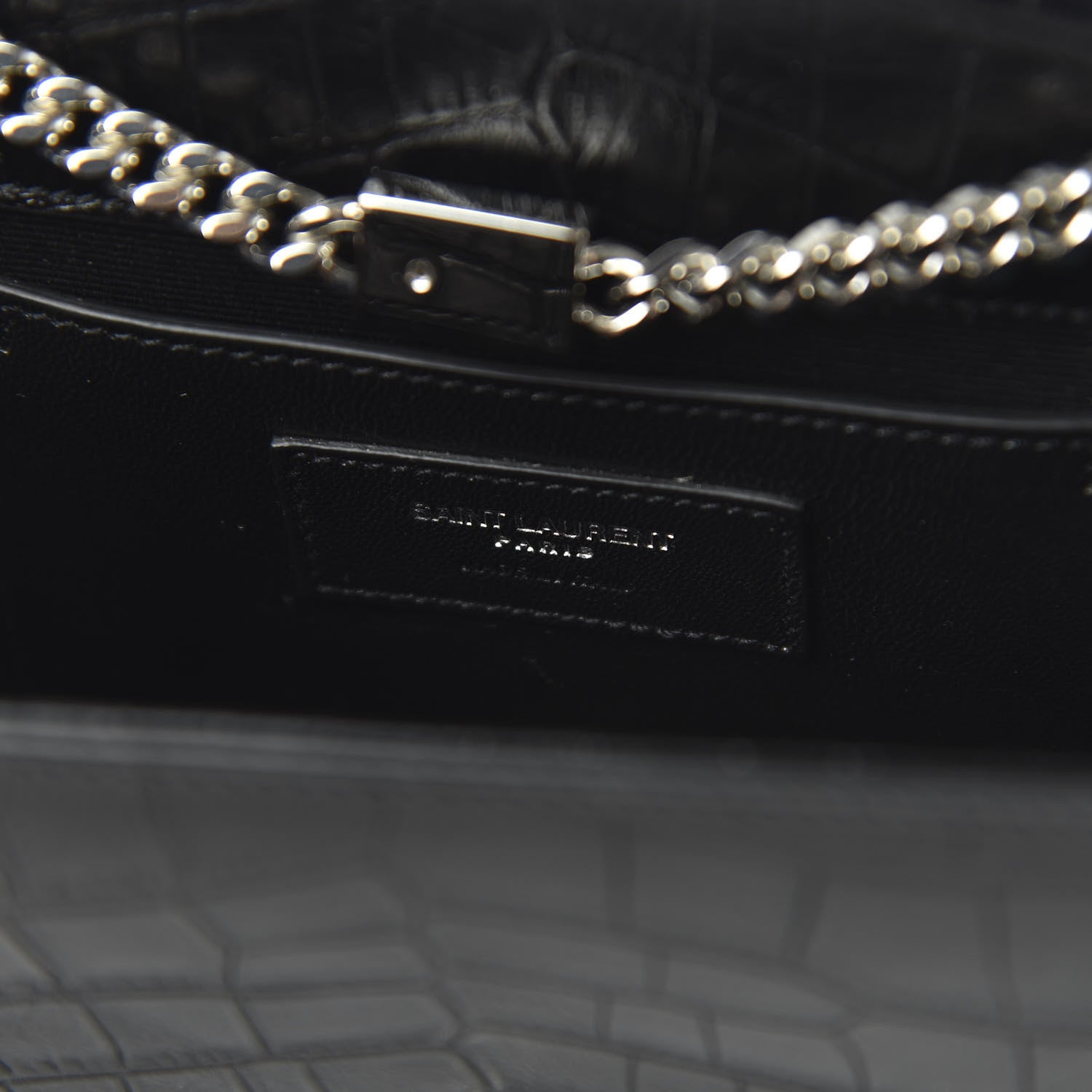Saint Laurent Calfskin Crocodile Embossed Medium Classic Monogram Kate Tassel Satchel Black 8 of 10