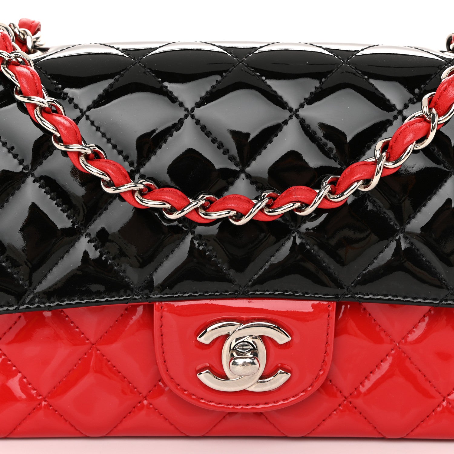 Chanel Patent Calfskin Quilted Bi-Color Mini Rectangular Flap Red Black 8 of 11