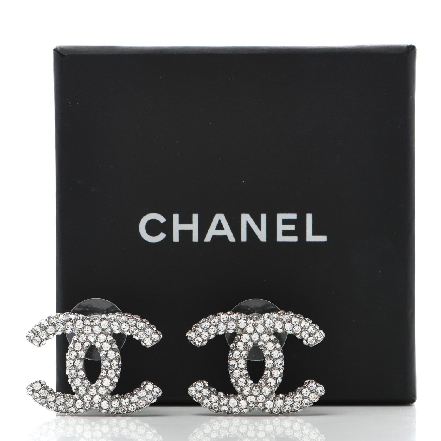 Chanel Crystal CC Earrings Silver 5 of 5