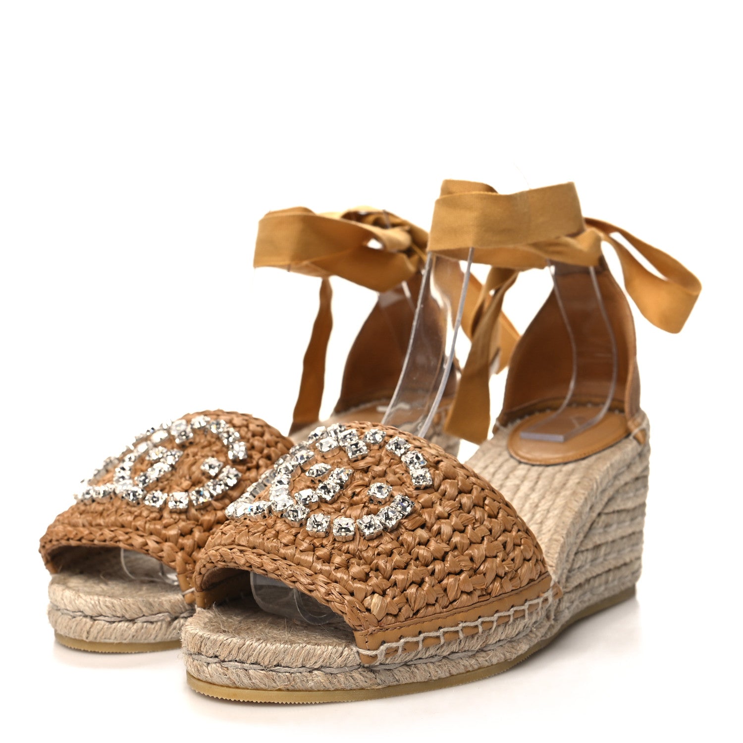 Gucci Raffia Canvas Crystal Interlocking G Espadrilles 37.5 Beige 3 of 8