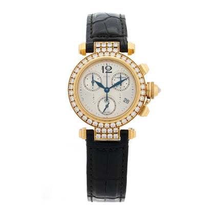 Cartier 18K Yellow Gold Alligator Diamond Bezel 32mm Pasha C Chronograph Automatic Watch 1 of 5