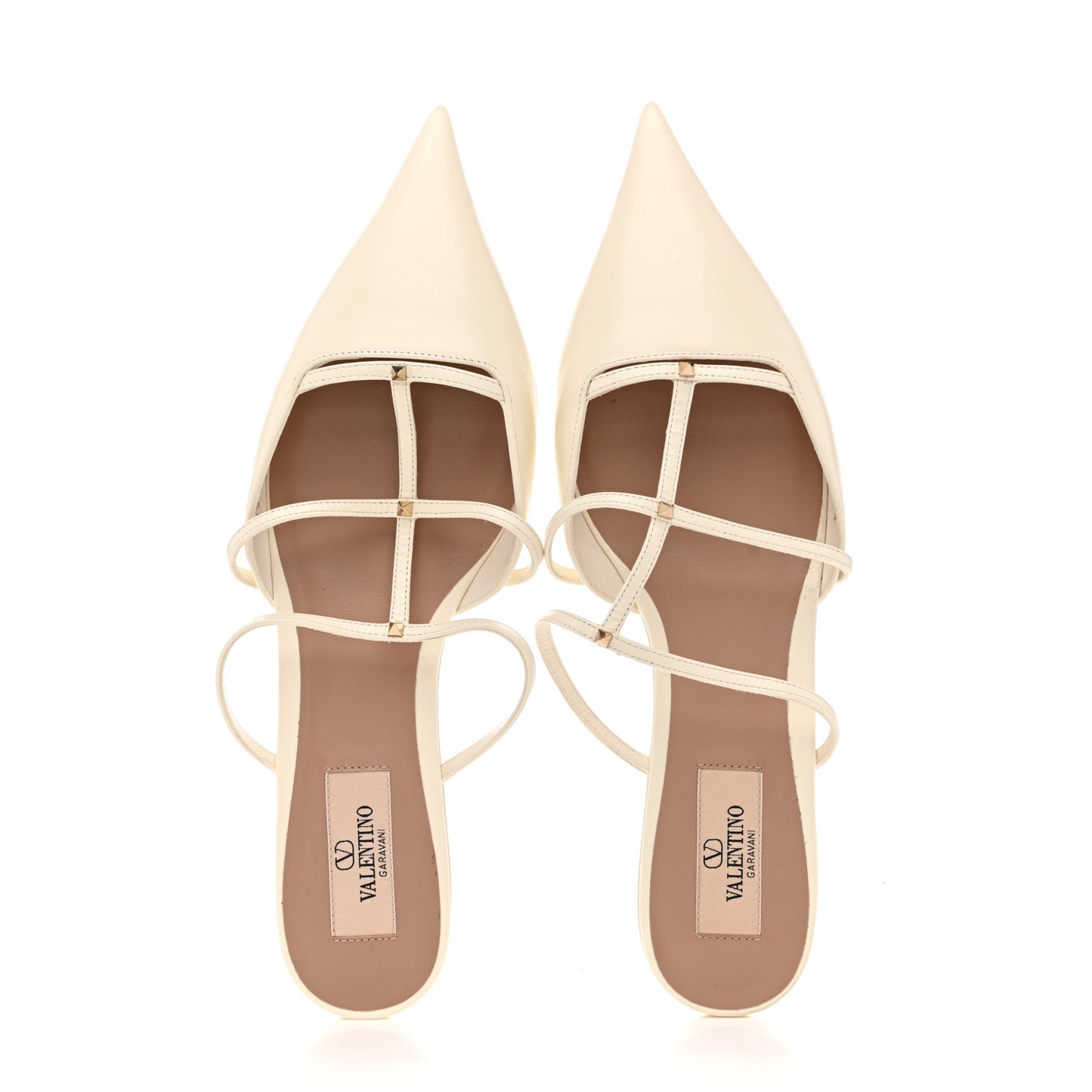 Calfskin Rockstud Wispy Mules 37.5 Ivory