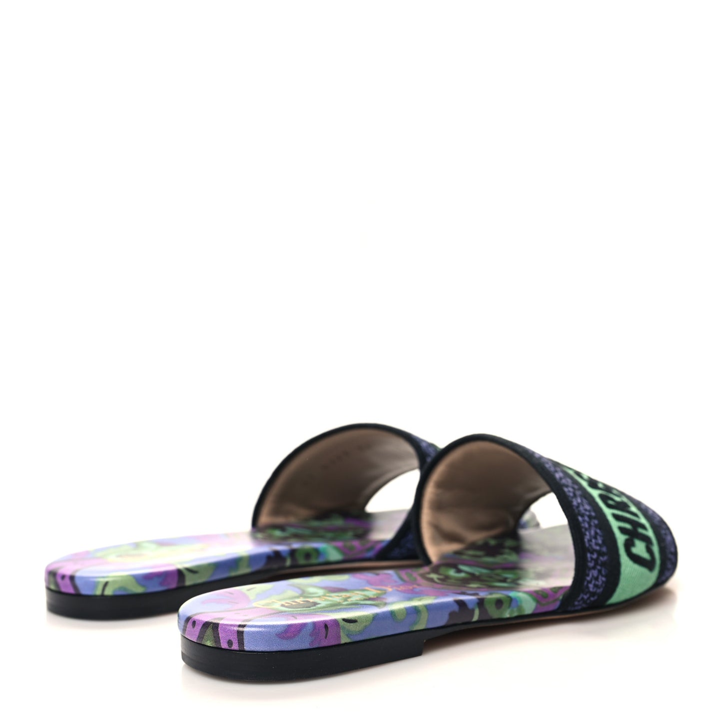 Canvas Toile de Jouy Voyage Embroidered Dway Flat Slide Sandals 36 Purple Multicolor