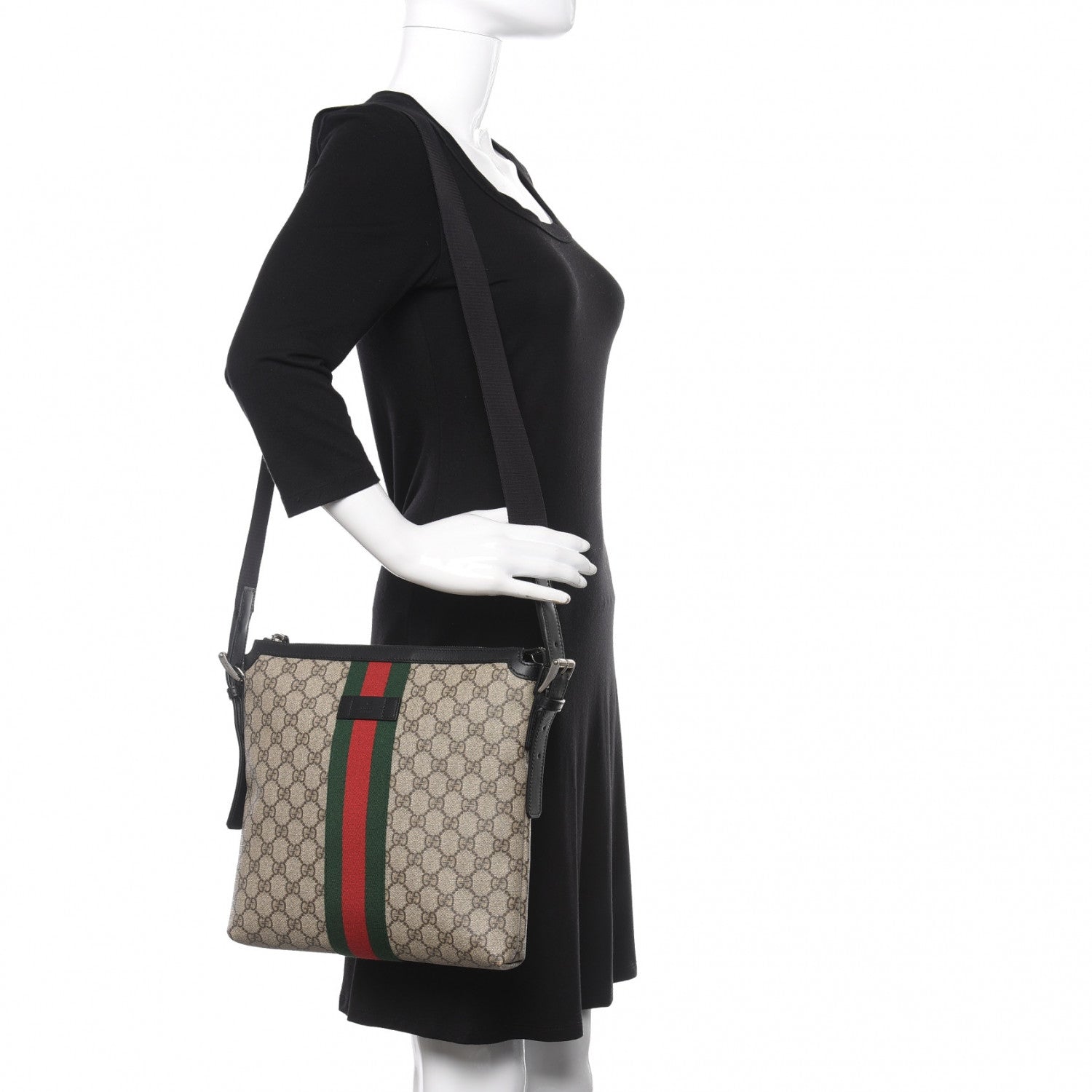 Gucci GG Supreme Monogram Web Messenger Bag Black 2 of 12