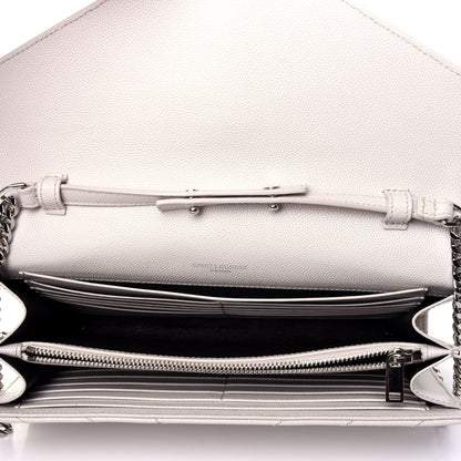 Saint Laurent Grain De Poudre Matelasse Chevron Monogram Chain Wallet Cream 5 of 12