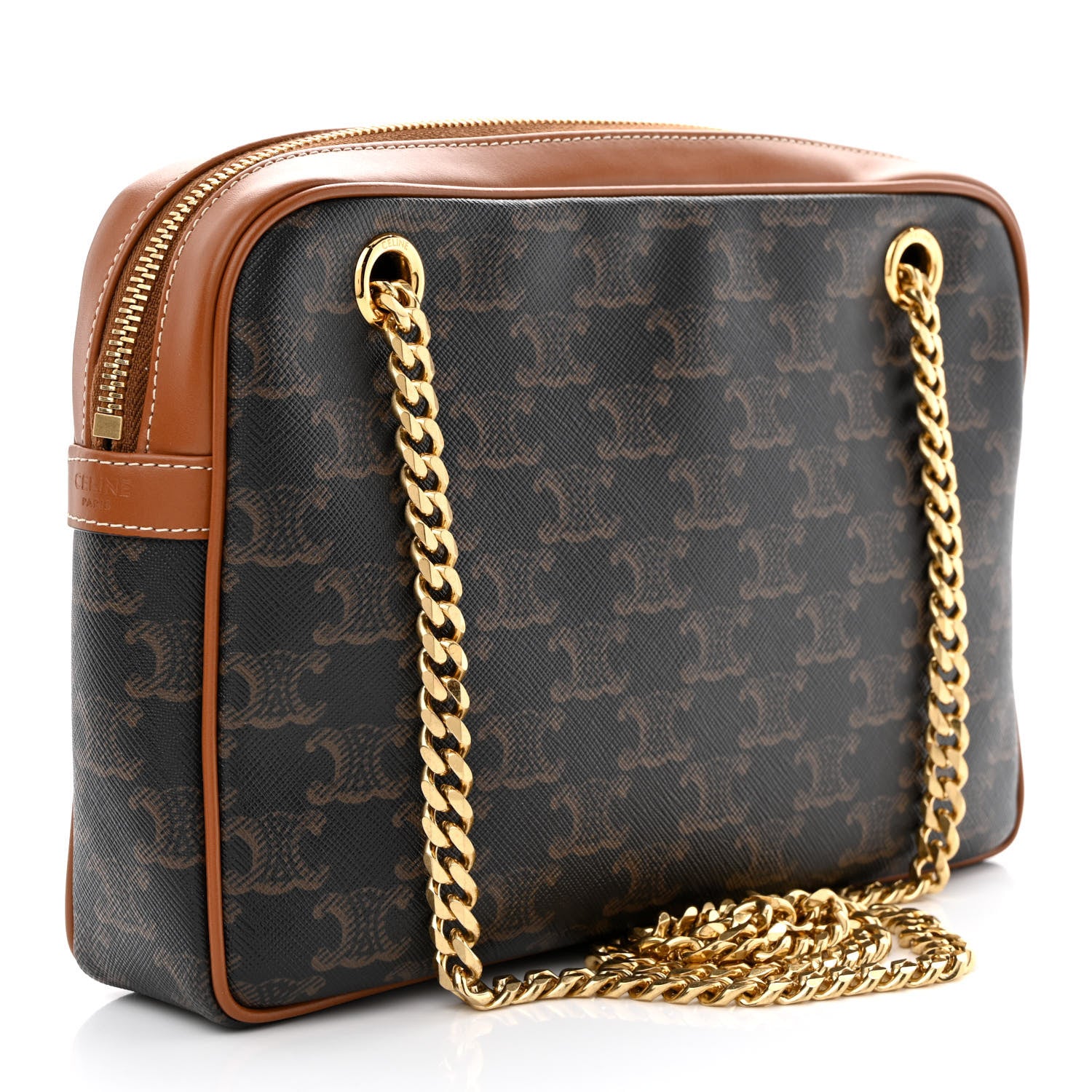 Celine Triomphe Canvas Calfskin Medium Patapans Tan 3 of 10