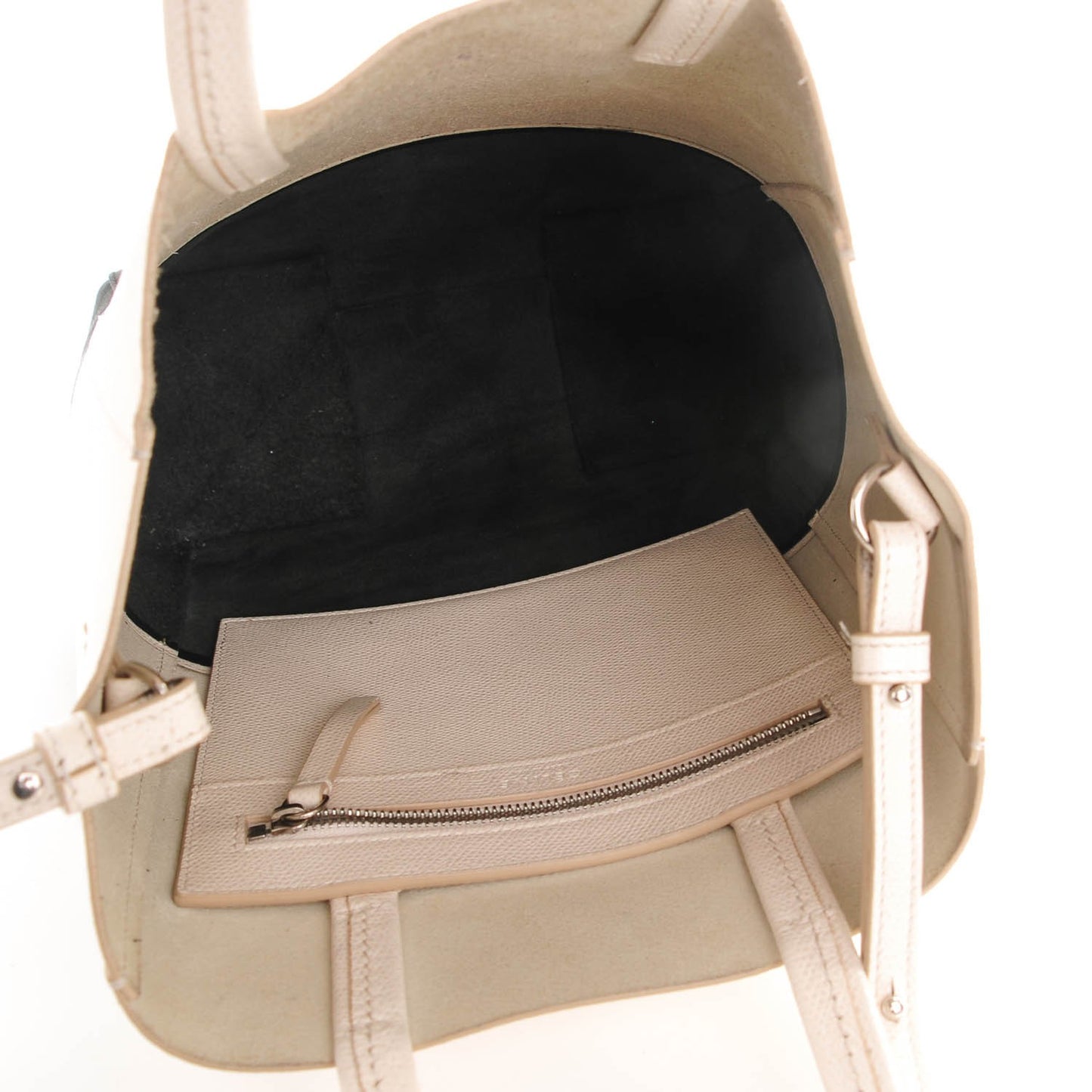 Grained Calfskin Small Vertical Bi-Cabas Cream Black