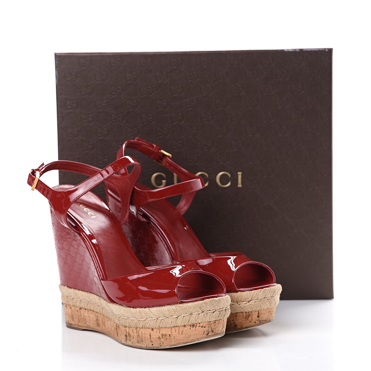 Gucci Patent Microguccissima Espadrille Wedge Sandals 39.5 Red 12 of 12