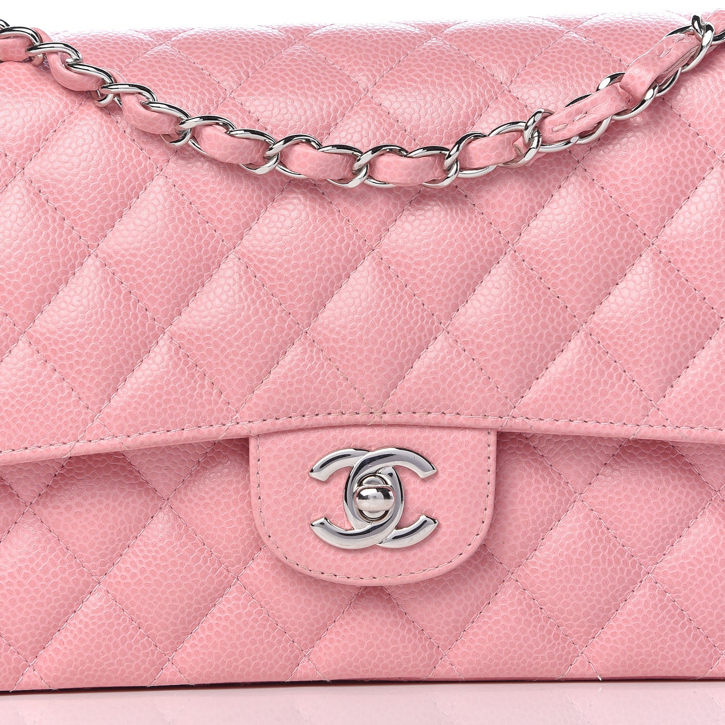 Caviar Quilted Medium Double Flap Pink