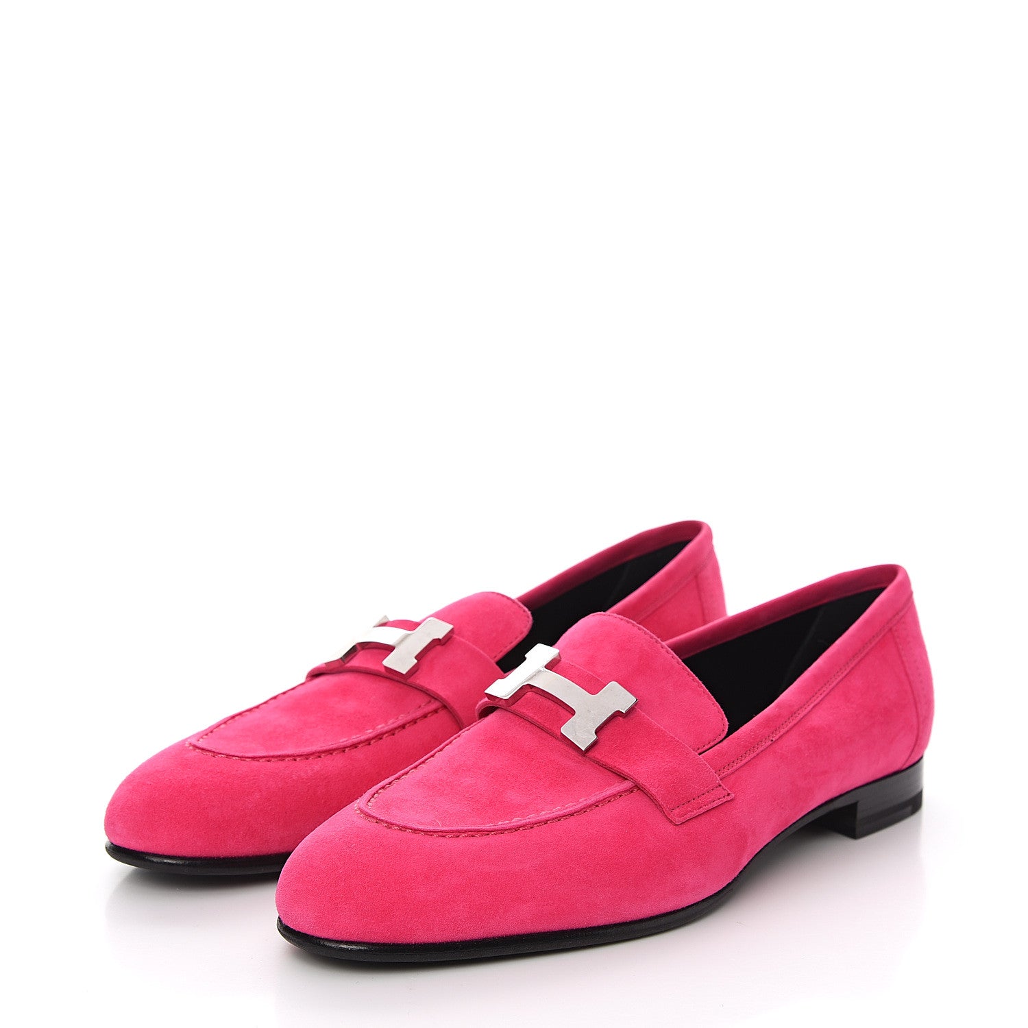 Hermes Suede Goatskin Paris Loafers 37.5 Rose Fuchsia 3 of 8