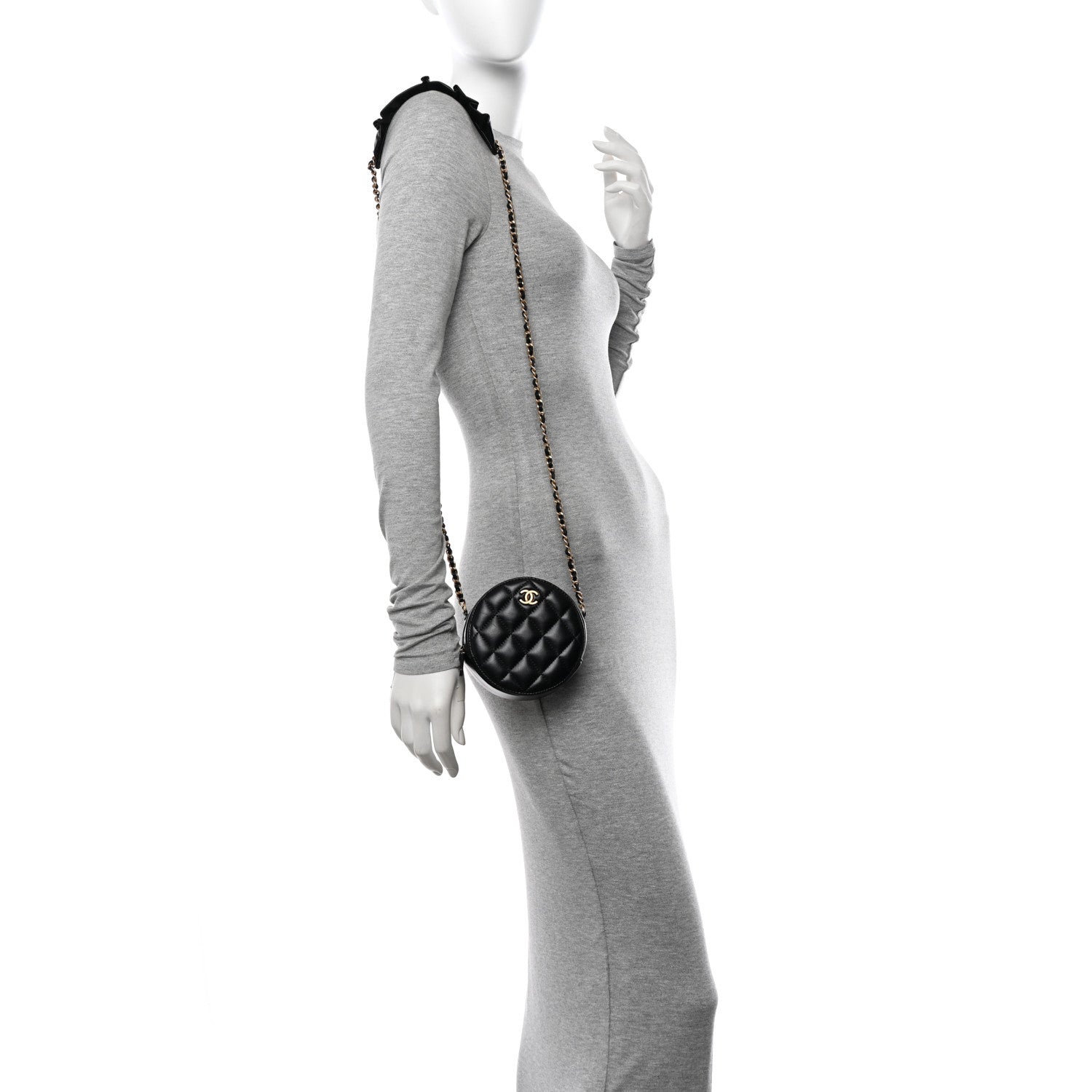 Chanel Lambskin Quilted Romance Round Clutch With Chain Black 2 of 11